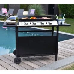 Plancha De Gas Valencia - 4 Quemadores 10kw + Carrito -Jardines Y Exteriores 3dc8e33dc4331a47