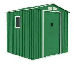 CASETA COBERTIZO METAL JARDIN MENORCA VERDE CATRAL CON PUERTA GRANDE Y VENTANA