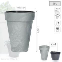 Prosperplast Maceta CUBE SLIM BETON EFFECT 25LCon Depósito 355x355x440 Hormigón -Jardines Y Exteriores 7580547b5ad60c4f