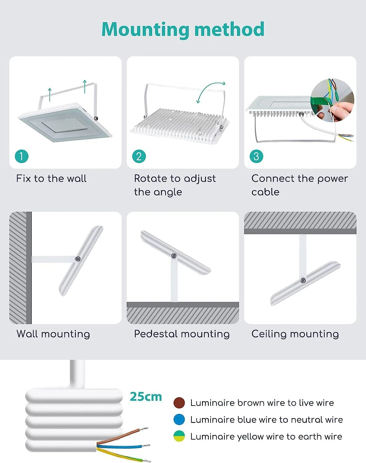 Aigostar Focos Led Exterior, 100W 6400K Led Focos Exterior, 10950LM IP65 5 Aigostar Focos Led Exterior, 100W 6400K Led Focos Exterior, 10950LM IP65 - Imagen 5