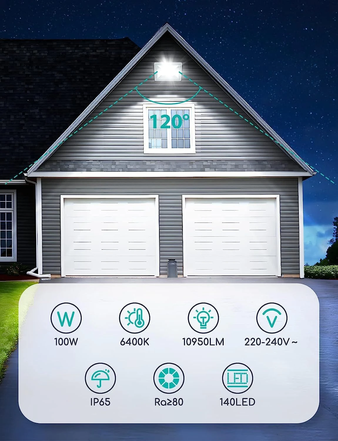 Aigostar Focos Led Exterior, 100W 6400K Led Focos Exterior, 10950LM IP65 6 Aigostar Focos Led Exterior, 100W 6400K Led Focos Exterior, 10950LM IP65 - Imagen 6