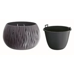 WellHome Pack 3 Macetas Con Deposito Bowl Sandy Antracita -Jardines Y Exteriores de0882a695488bda